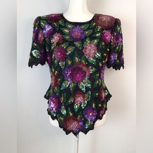 Vintage Laurence Kazar New York Beaded Sequin Silk Blouse